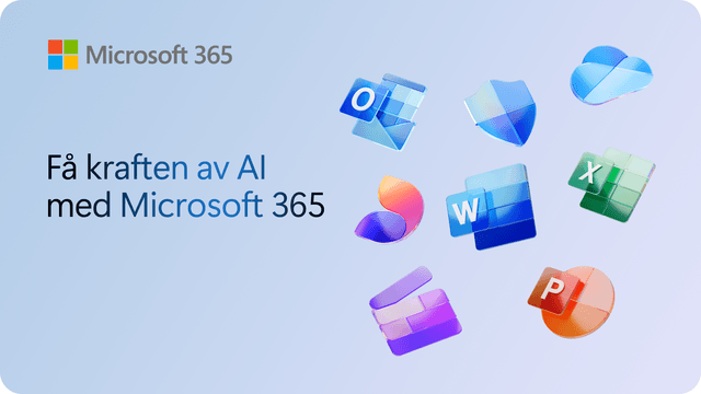 Microsoft 365-banner med fargerike ikoner på blå bakgrunn