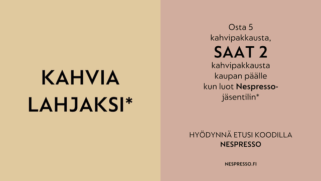 Kampanjatarjous: osta 5 Nespresso-kahvipakkausta ja saat 2 kaupan päälle