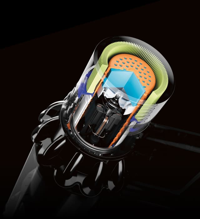 Illustrasjon av Dyson V10 Submarines konstruksjon for lyddemping