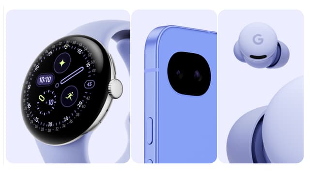 Produktbilleder af kompatible Google Pixel-produkter såsom en smartphone og et smartwatch