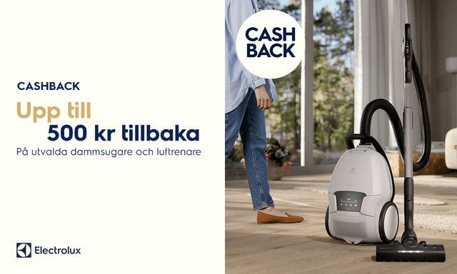 Banner - få upp till 500kr tillbaka i cashback på utvalda dammsugare och luftrenare