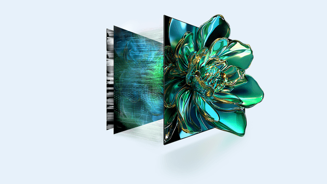 Illustration av en grön, glasblomma som kommer ut från datorskärmen