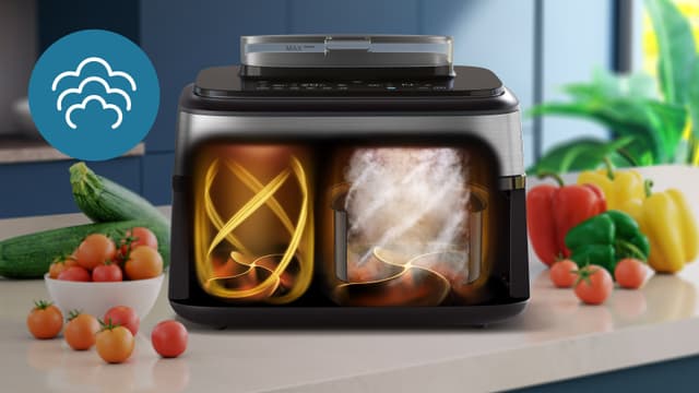 Philips Airfryer 5000 på køkkenbordet, som illustrerer den nye Air Steam‑teknologi