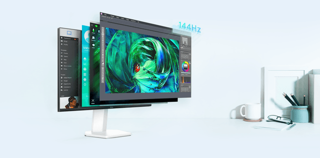 TCL 25G54 Mini LED PC-skjerm med fire åpne vinduer