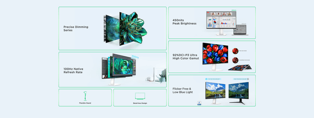 Grafisk informasjonsbanner med spesifikasjoner for TCL 24G54 Mini LED PC-skjerm