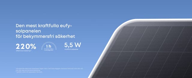 Närbild av solpanel framför blå himmel och bredvid grafik om dess energi 