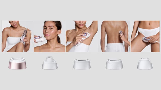 Nainen käyttää Braun Smart IPL Skin i·expert -karvanpoistolaitetta