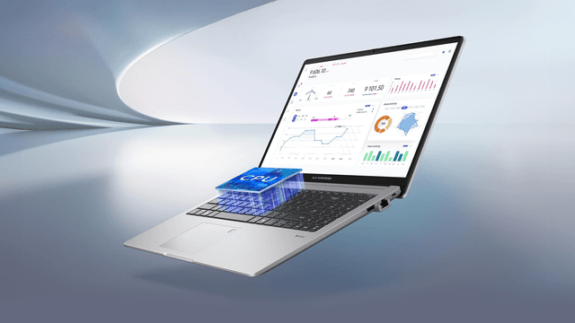 ASUS ExpertBook P1 bärbar dator som illustrerar prestanda och multitasking.