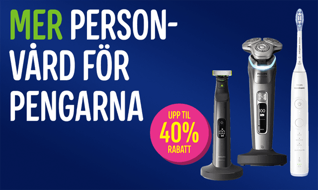Banner för välmåendedagar hos elgiganten och texten: Mer personvård för pengarna upp till 40% rabatt