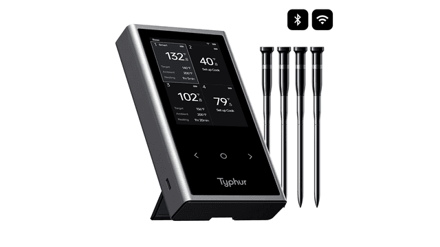Typhur Sync Quad -lämpömittari neljän anturinsa vieressä