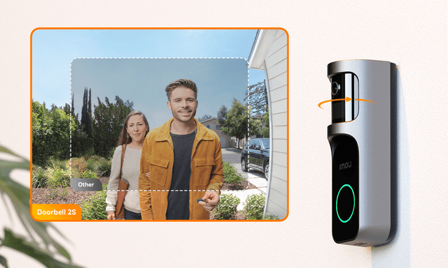 Ett par anländer och två rutor visar hur mycket mer Imou doorbell 2s ser jämförelse med andra kameror.