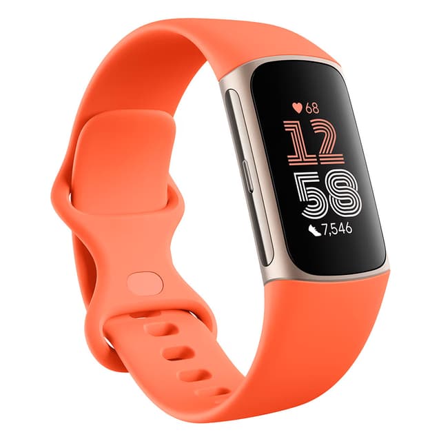 Tuotekuvassa oranssi Fitbit Charge 6 valkoista taustaa vasten