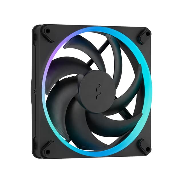 Tuotekuvassa Fractal Design -tietokoneen tuuletin valkoista taustaa vasten