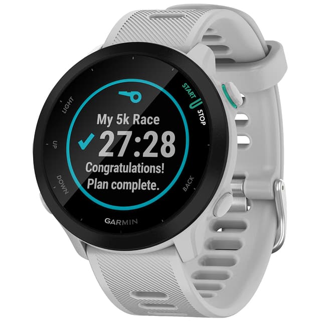 Produktbilde av en lys grå Garmin Forerunner 55-sportsklokke.