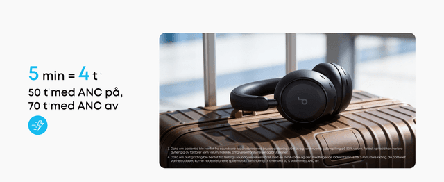 Sorte Soundcore Space 2-hodetelefoner plassert på en stående koffert.