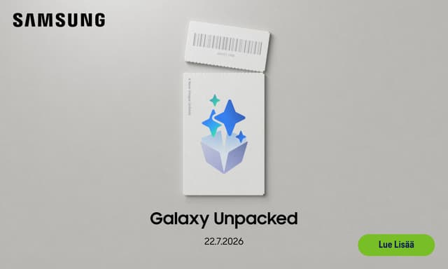 Samsung Unpacked -banner jossa tietoa tulevasta lanseerauksesta