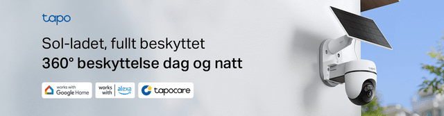 Tapo C610 KIT-banner med teksten "Sol-ladet, fullt beskyttet og 360-beskyttelse dag og natt".