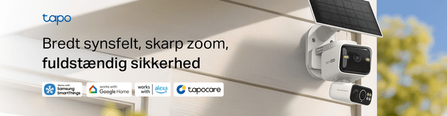 Tapo C645D KIT banner med teksten "Bredt synsfelt, skarp zoom, fuldstændig sikkerhed"