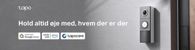 Tapo D235 banner med teksten "Hold altid øje med, hvem der er der"