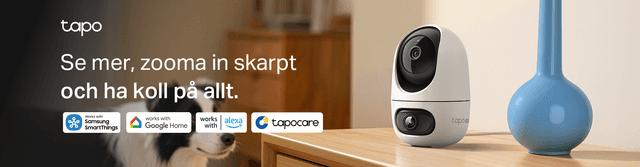 Tapo product banner with the text: "See wide, zoom sharp, secure everything".