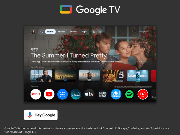 Google TV, bild på TV-skärm som visar Google TV innehåll.