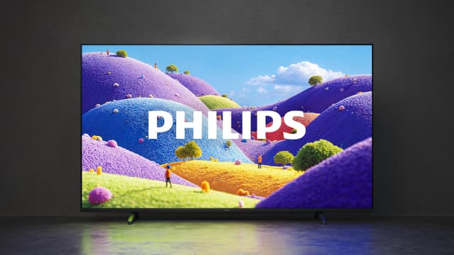 PUS7201_01_4K LED, bilden visar en Philips TV med färgglatt landskap.