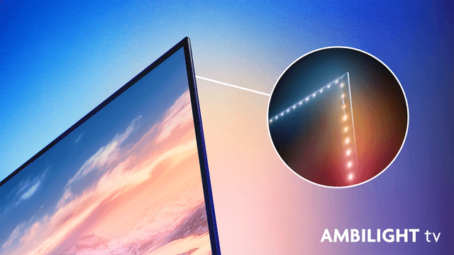 PQS9081_01_Ambilight TV, bild som visar TV:ns Amblight på baksidan.