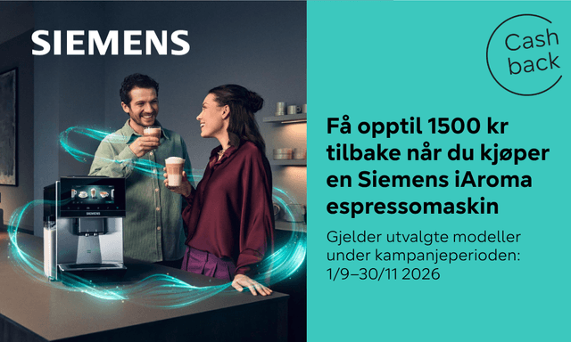 Siemens espressomaskin cashback kampanjebanner.