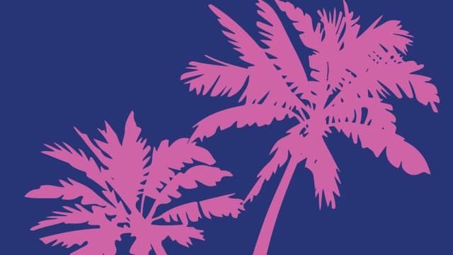 Pink palm trees against a blue background