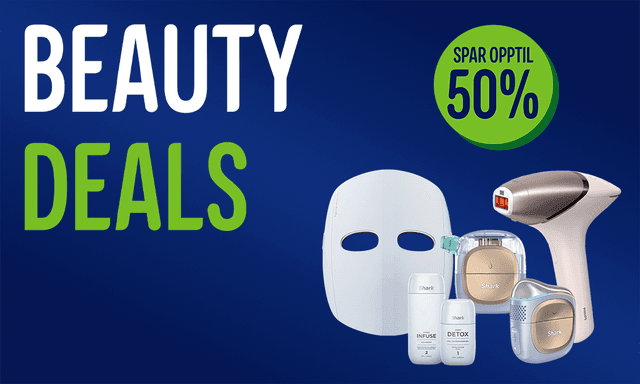 Elkjøp velværedager kampanjebanner med teksten "Beauty deals. Spar opptil 50%".