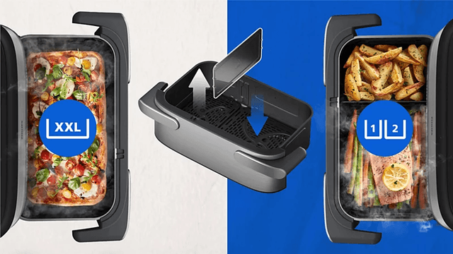 Illustrasjon av Philips 5000 airfryers fleksible kurver.