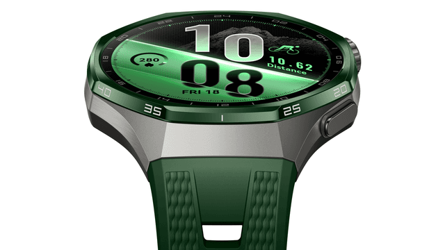 Et grønt HUAWEI WATCH GT 7 med grønt display