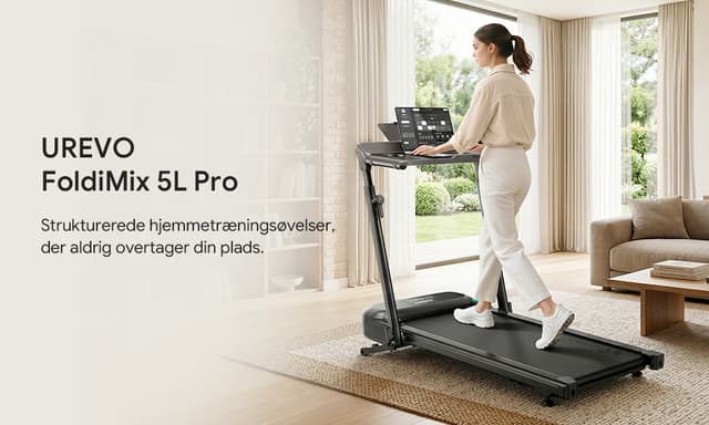 Woman walking on the Urevo FoldiMix 5L Pro treadmill in an office during the workday