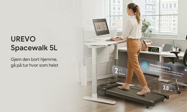 Urevo SpaceWalk 5L walking pad under a desk in an office space