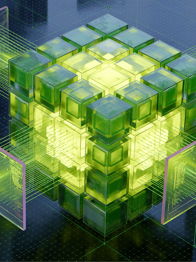 Green block with lights representing coding possibilities