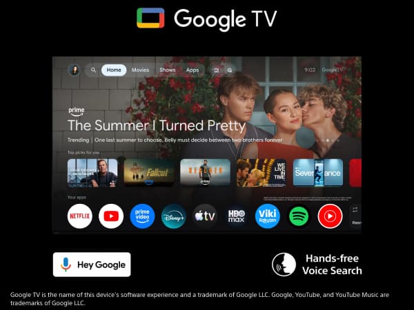 Google TV-grensesnittet vist på en Sony BRAVIA 6 OLED-TV.