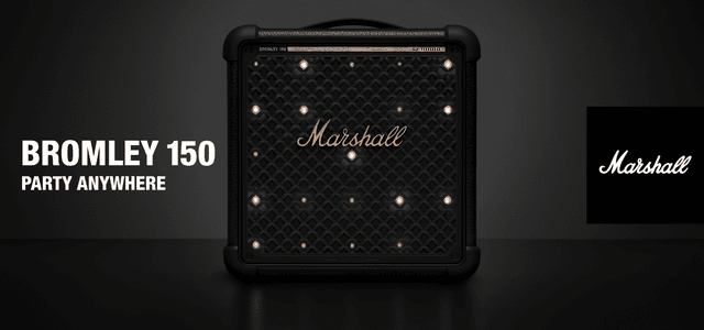 Marshall Bromley 150-kaiutin ja teksti "Party anywhere"