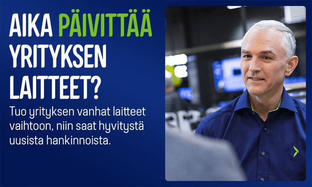 Gigantti Trade-in -mainoskuva, jossa teksti Aika päivittää yrityksen laitteet