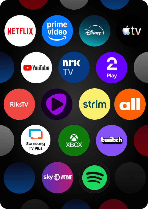 Utvalg av apper tilgjengelig på Samsung-TV.
