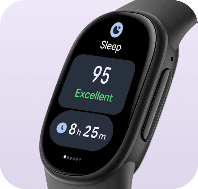 Mustan Fitbit Edge -rannekkeen näytöllä näkyy unenseurannan tilastoja