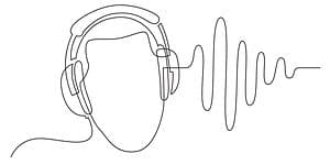 Streg tegning af person med høretelefoner