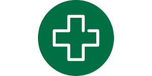 Aid sign on a round and green background