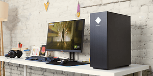 HP Omen on a desk with screen