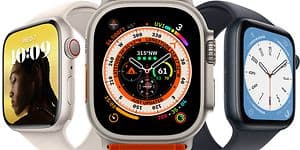 Apple Watch familjen: Apple Watch Series 8, Apple Watch SE, Apple Watch Ultra.