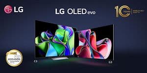 LG OLED evo-banner med Ecovadis-pris och 10 år som världens nummer 1 inom OLED-TV:s