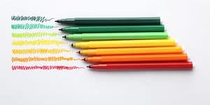 Different colour pens that replicate energy labels