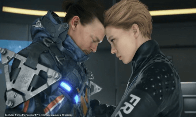 Death Stranding - to spillfigurer som står tett sammen