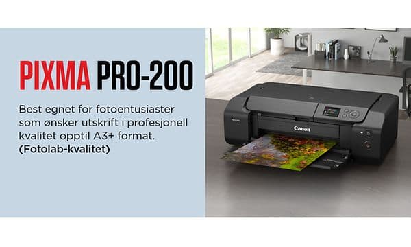 Canon Pixma PRO-200 med produktdetaljer på norsk