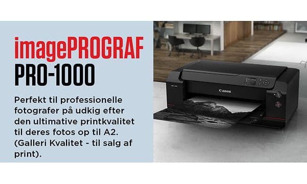 Canon imagePROGRAF PRO 1000 med produktoplysninger på dansk