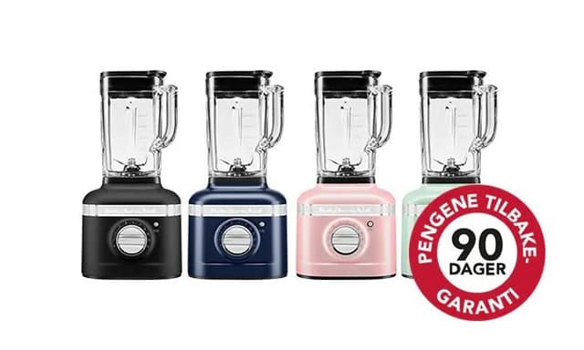 Fire blendere fra KitchenAidi ulike farger med 90 dagers garanti merke
